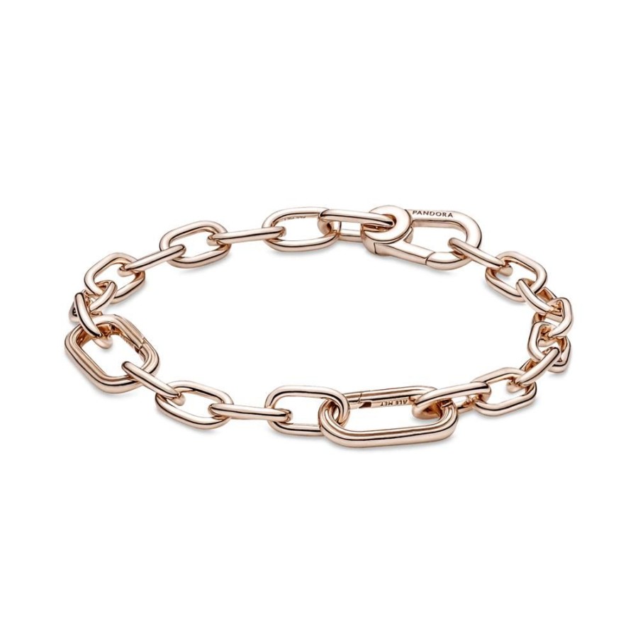 Brazaletes Joyas Pandora | Brazalete De Cadena De Eslabones Dos Conectores Recubrimiento En Oro Rosa De 14K Pandora Me