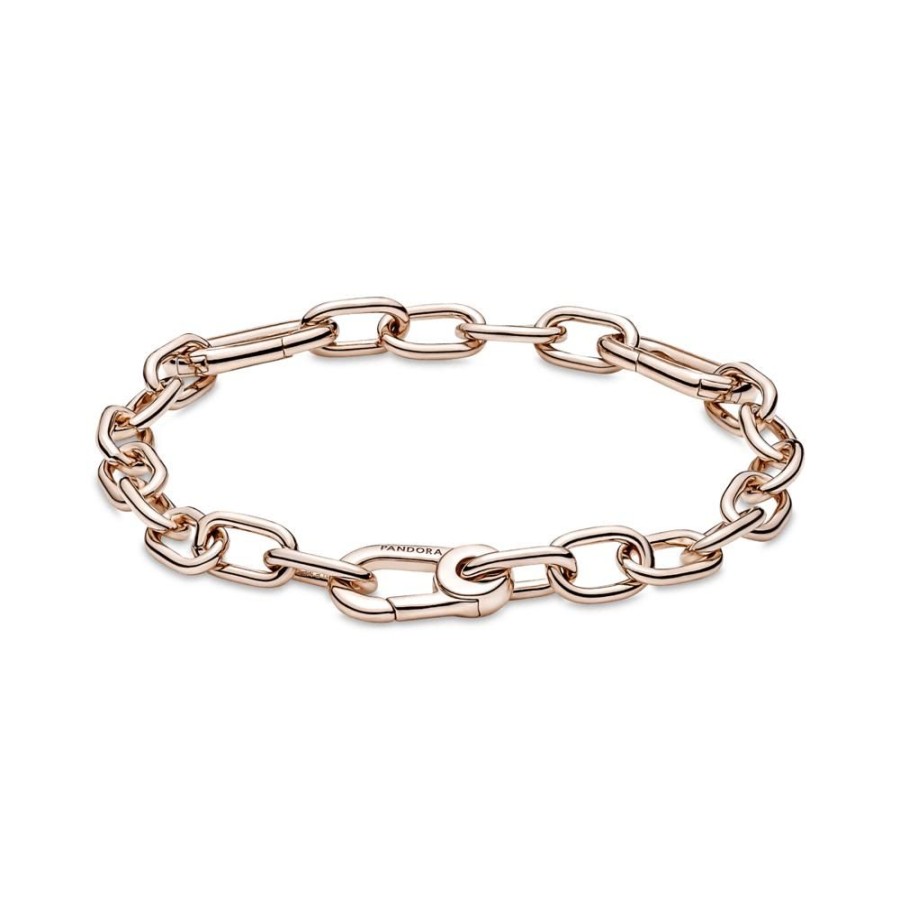 Brazaletes Joyas Pandora | Brazalete De Cadena De Eslabones Dos Conectores Recubrimiento En Oro Rosa De 14K Pandora Me