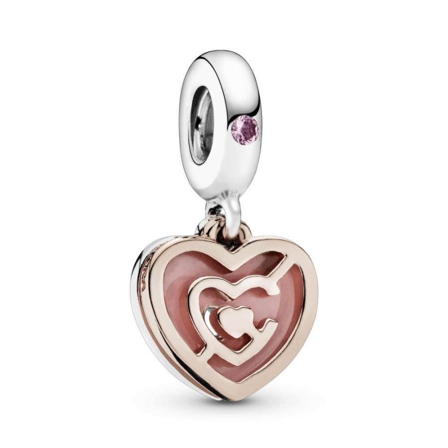 Charms Joyas Pandora | Charm Colgante Laberinto De Corazones Rosa Recubrimiento En Oro Rosa De 14K