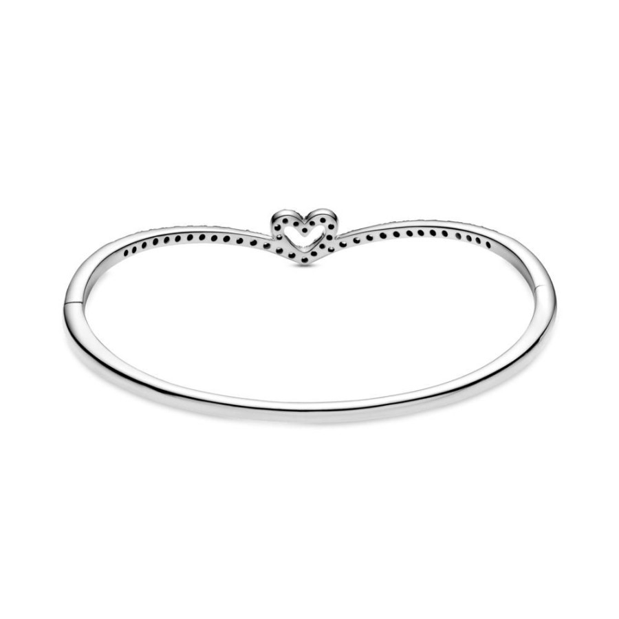 Brazaletes Joyas Pandora | Brazalete Rigido Hueso De Los Deseos Con Corazon Reluciente