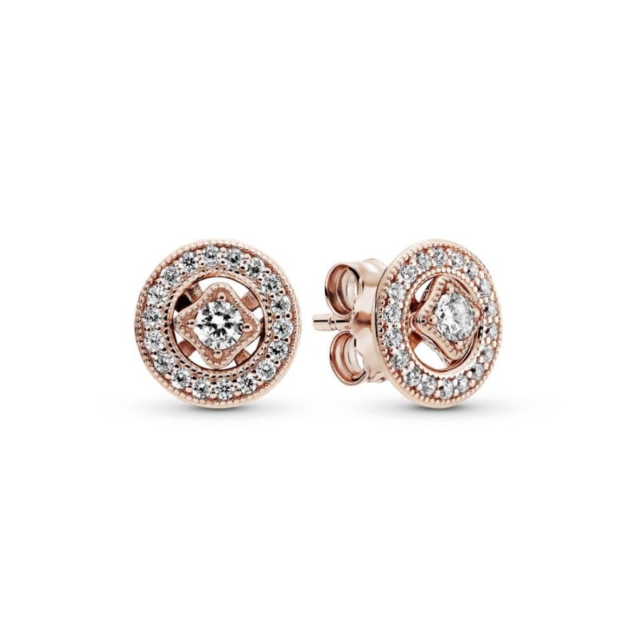 Aretes Joyas Pandora | Aretes De Boton Circulo Clasico Recubrimiento En Oro Rosa De 14K