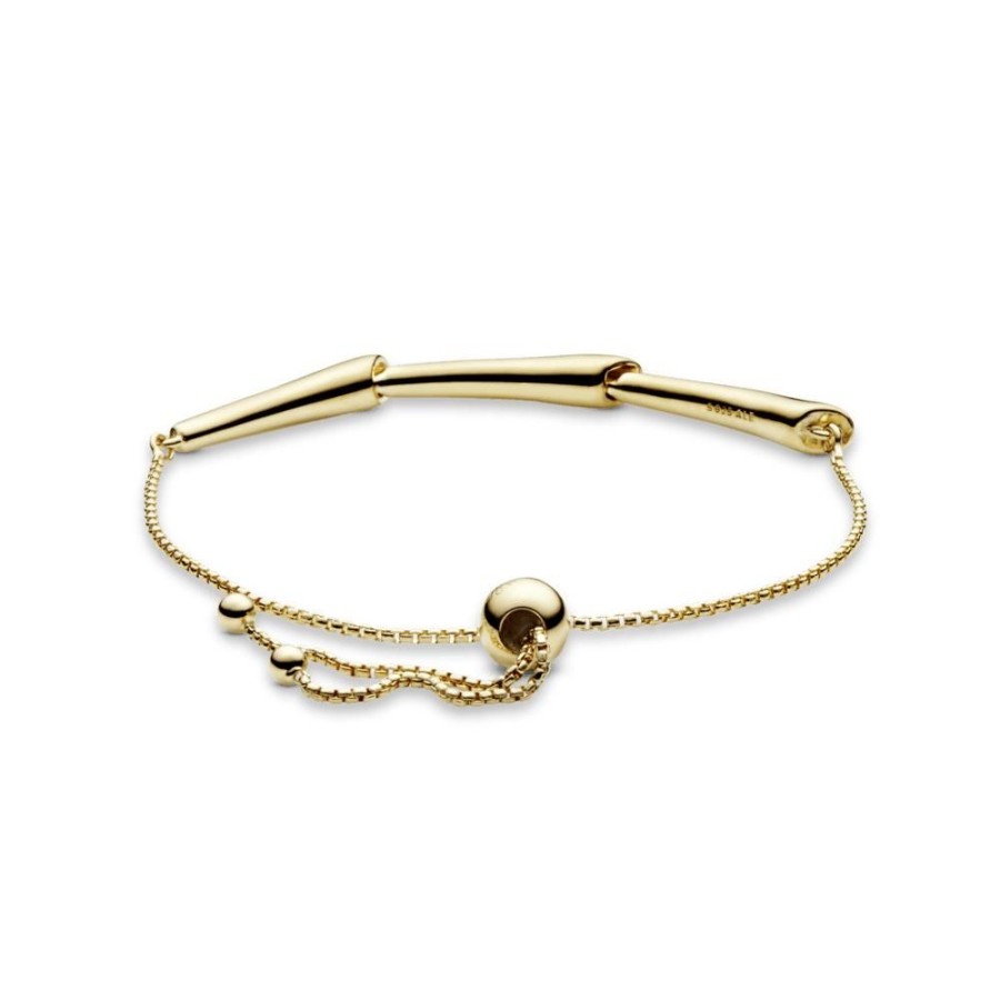 Brazaletes Joyas Pandora | Brazalete Recubrimiento En Oro De 14K Deslizante Tallo De Flor