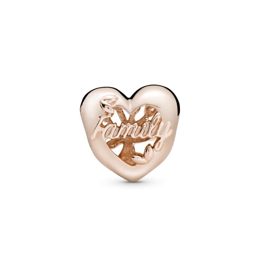 Charms Joyas Pandora | Charm Corazon Calado Arbol De Familia Recubrimiento En Oro Rosa De 14K