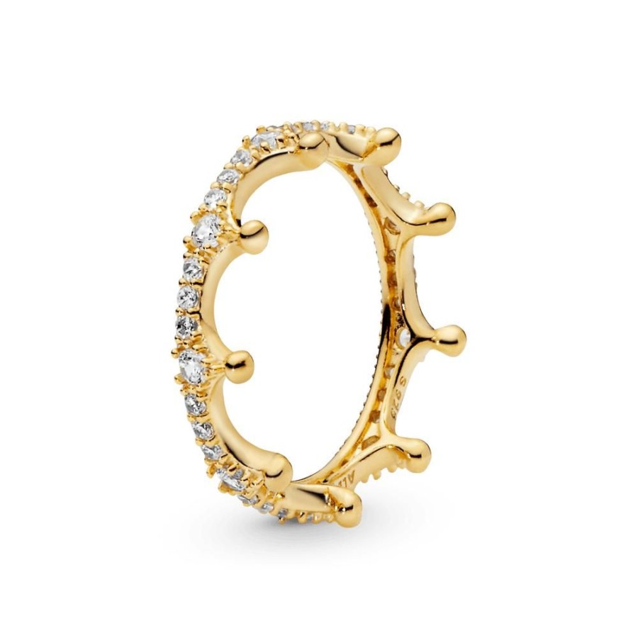 Anillos Joyas Pandora | Anillo Corona Deslumbrante Transparente Recubrimiento En Oro De 14K