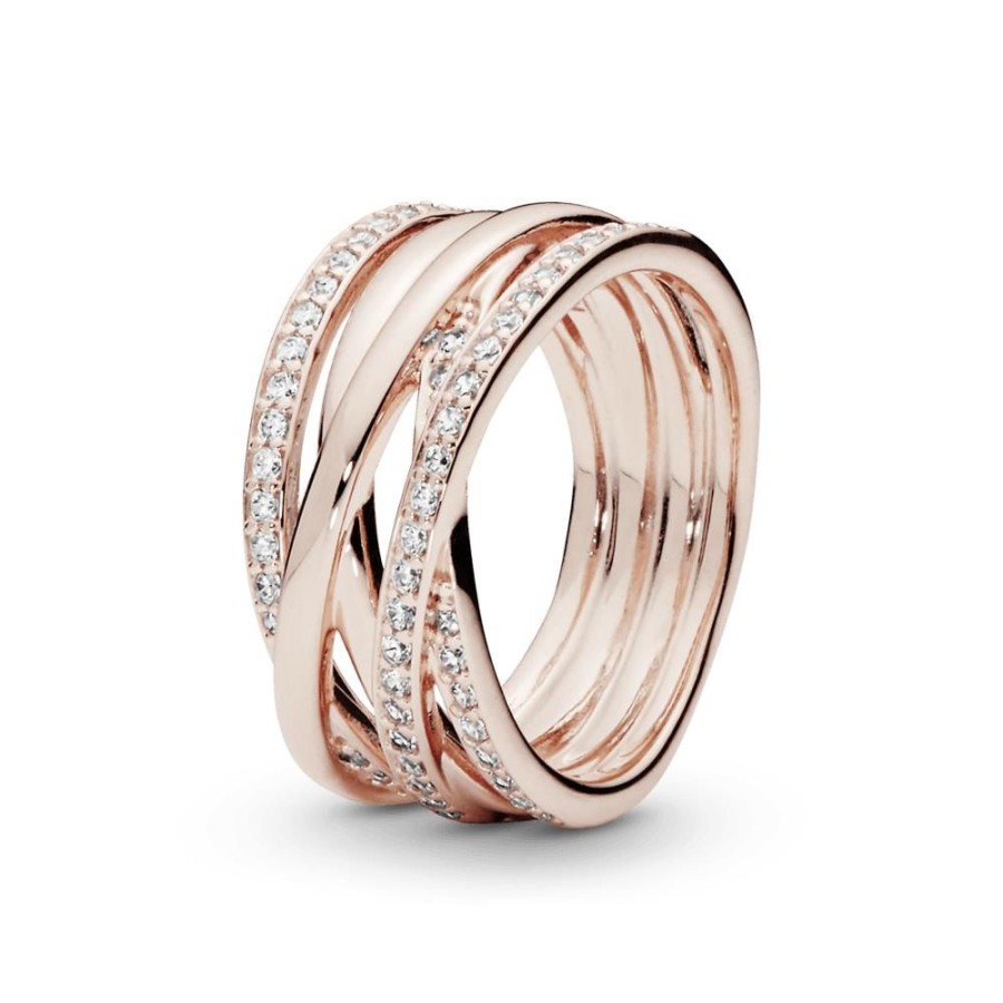 Anillos Joyas Pandora | Anillo Entrelazado Cz Clara Recubrimiento En Oro Rosa De 14K