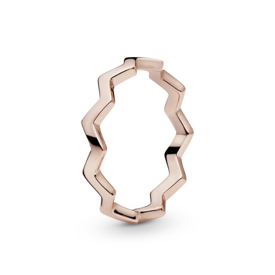 Anillos Joyas Pandora | Anillo En Zigzag Pulido Recubrimiento En Oro Rosa De 14K