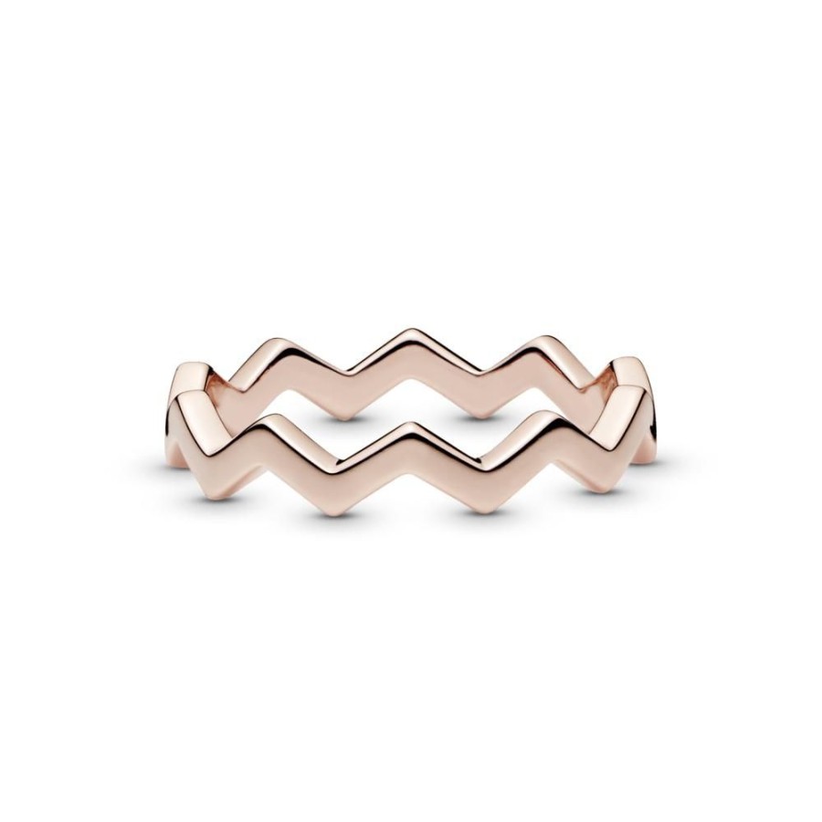 Anillos Joyas Pandora | Anillo En Zigzag Pulido Recubrimiento En Oro Rosa De 14K