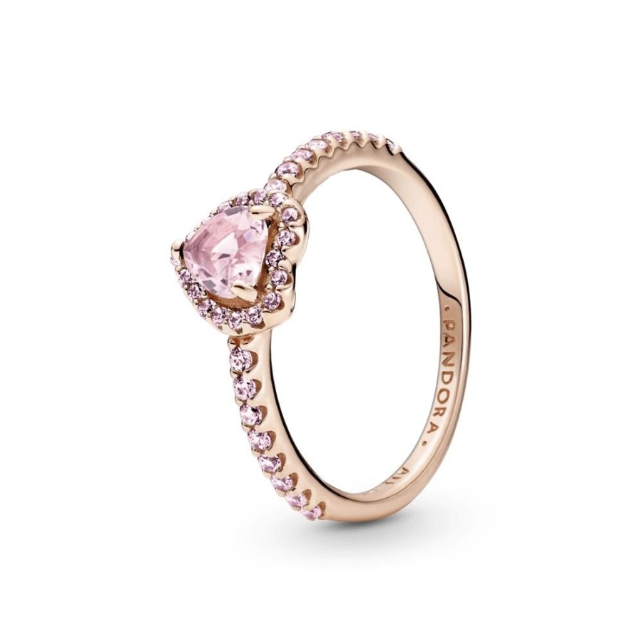 Anillos Joyas Pandora | Anillo Con Un Recubrimiento En Oro Rosa De 14K Corazon Brillante Rosa Elevado