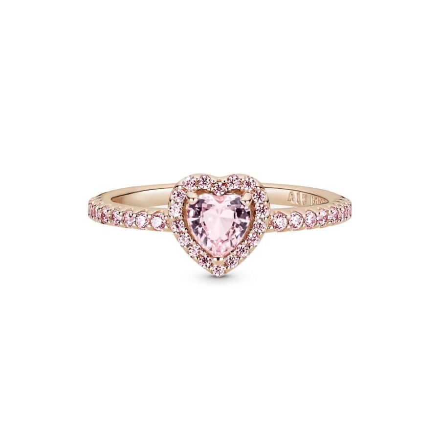 Anillos Joyas Pandora | Anillo Con Un Recubrimiento En Oro Rosa De 14K Corazon Brillante Rosa Elevado