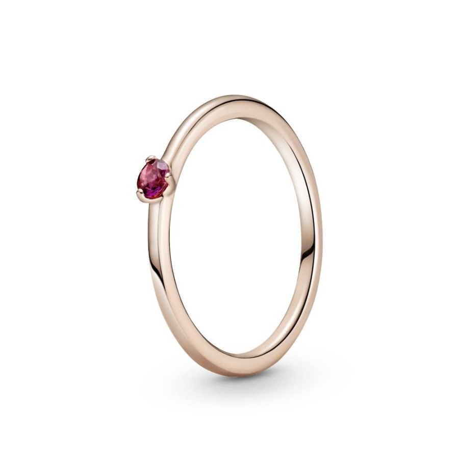 Anillos Joyas Pandora | Anillo Solitario Rojo Recubrimiento En Oro Rosa De 14K