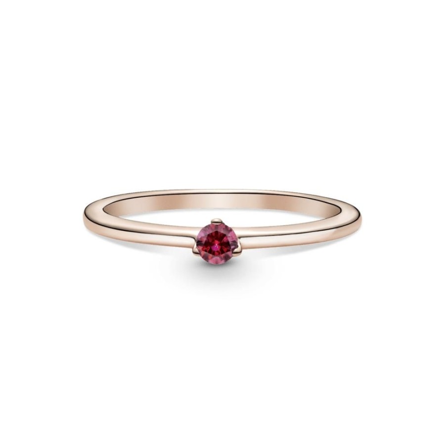 Anillos Joyas Pandora | Anillo Solitario Rojo Recubrimiento En Oro Rosa De 14K