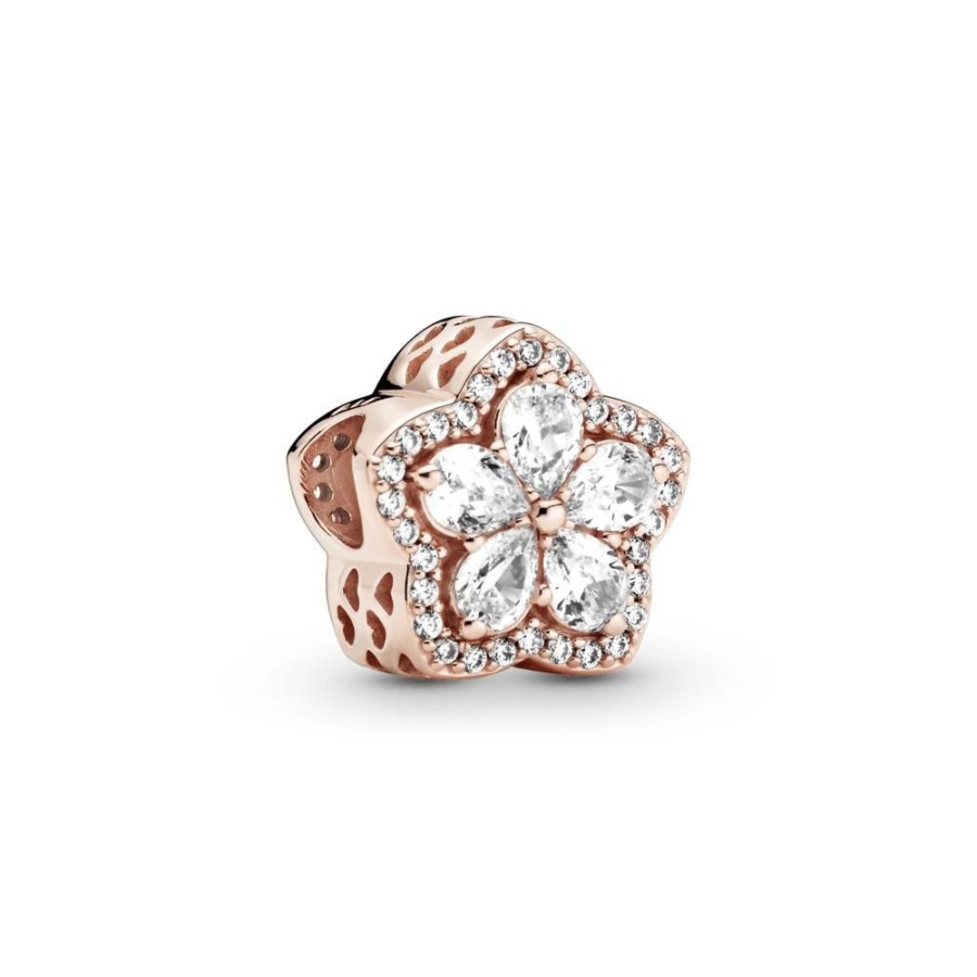 Charms Joyas Pandora | Charm Recubrimiento En Oro Rosa De 14K Con Pave De Copo De Nieve Brillante