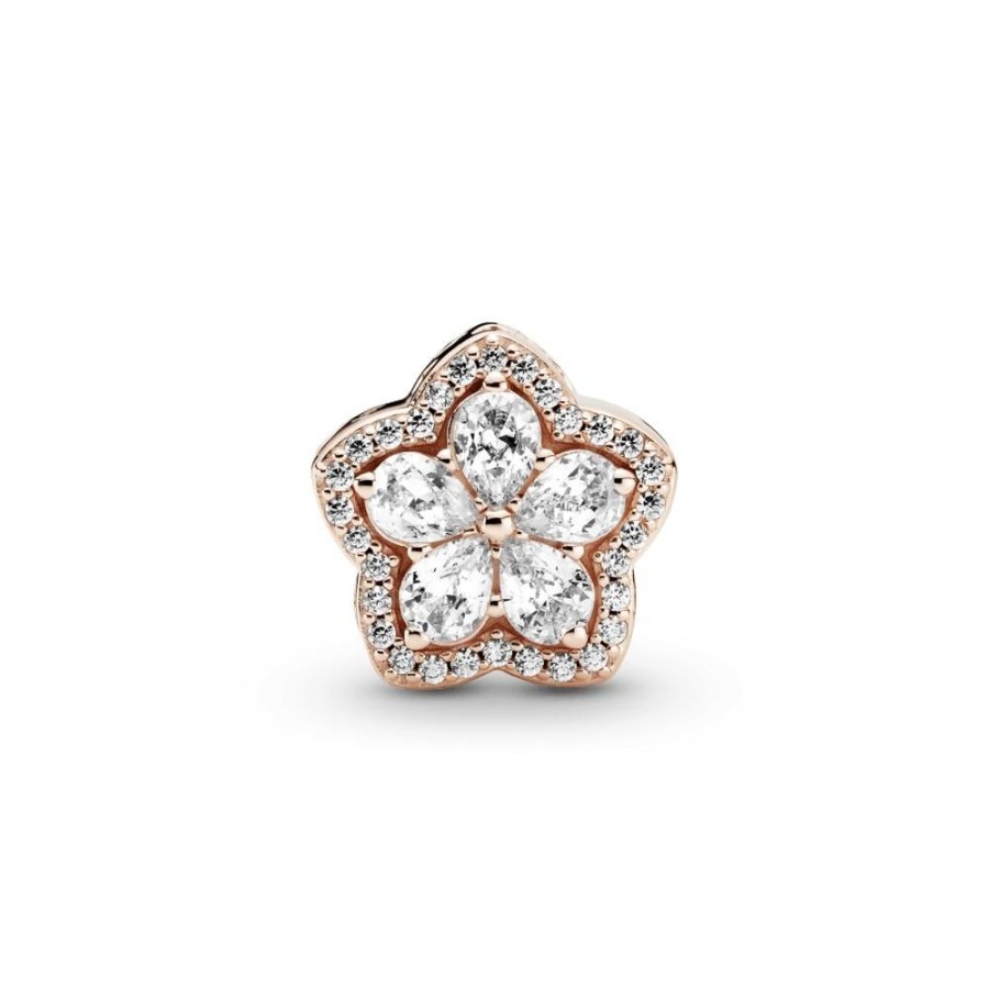 Charms Joyas Pandora | Charm Recubrimiento En Oro Rosa De 14K Con Pave De Copo De Nieve Brillante