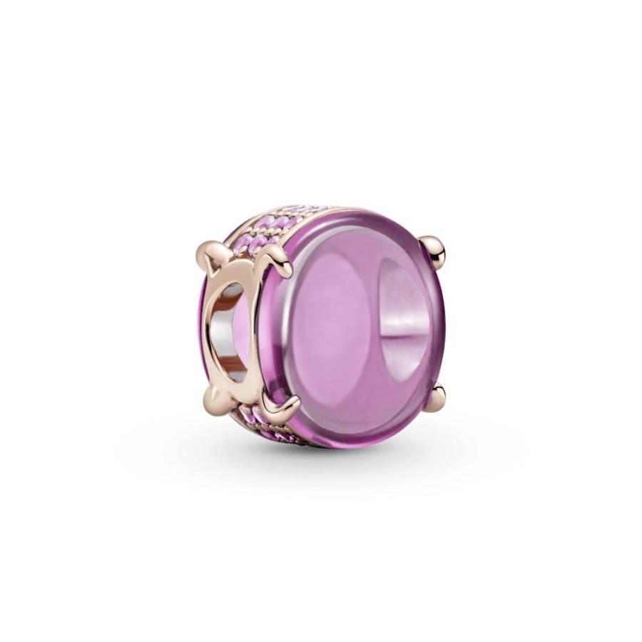 Charms Joyas Pandora | Charm Cabujon Oval Rosa Recubrimiento En Oro Rosa De 14K