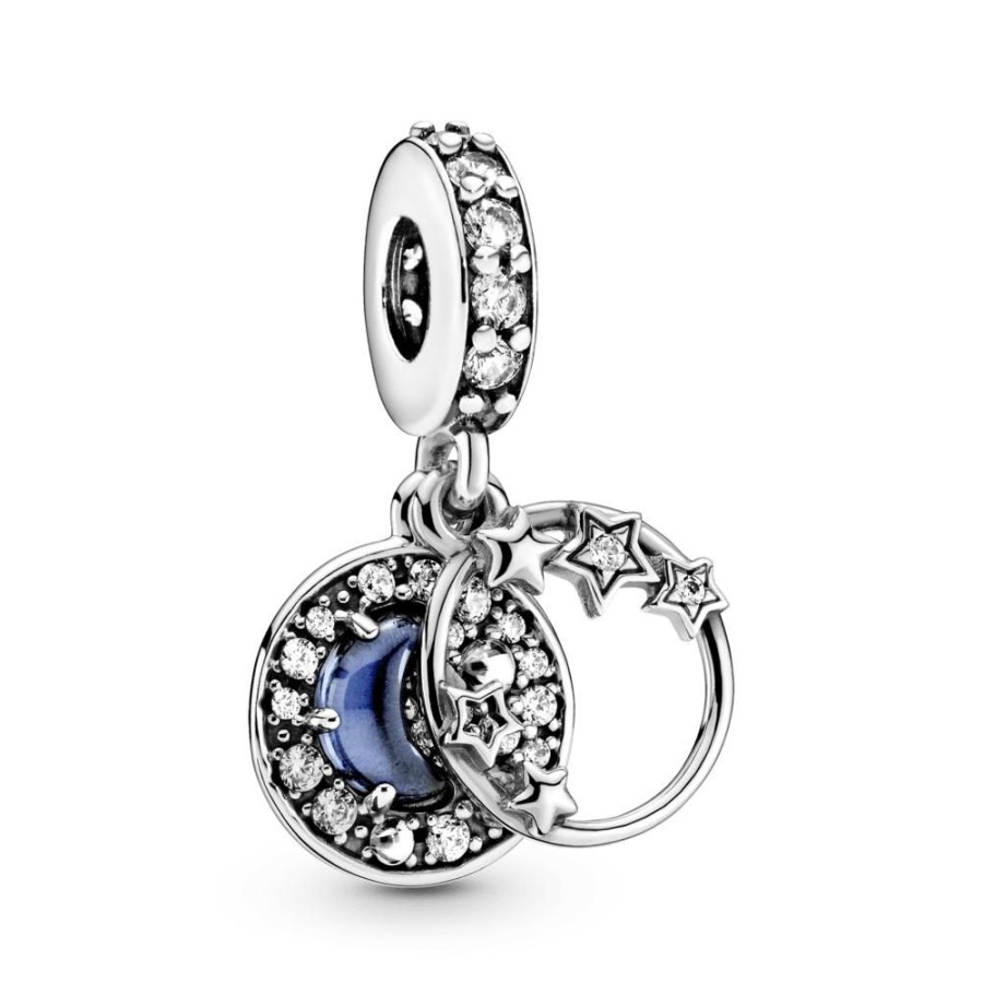 Charms Joyas Pandora | Charm Colgante De Luna Creciente Y Estrellas Azul Cielo Nocturno