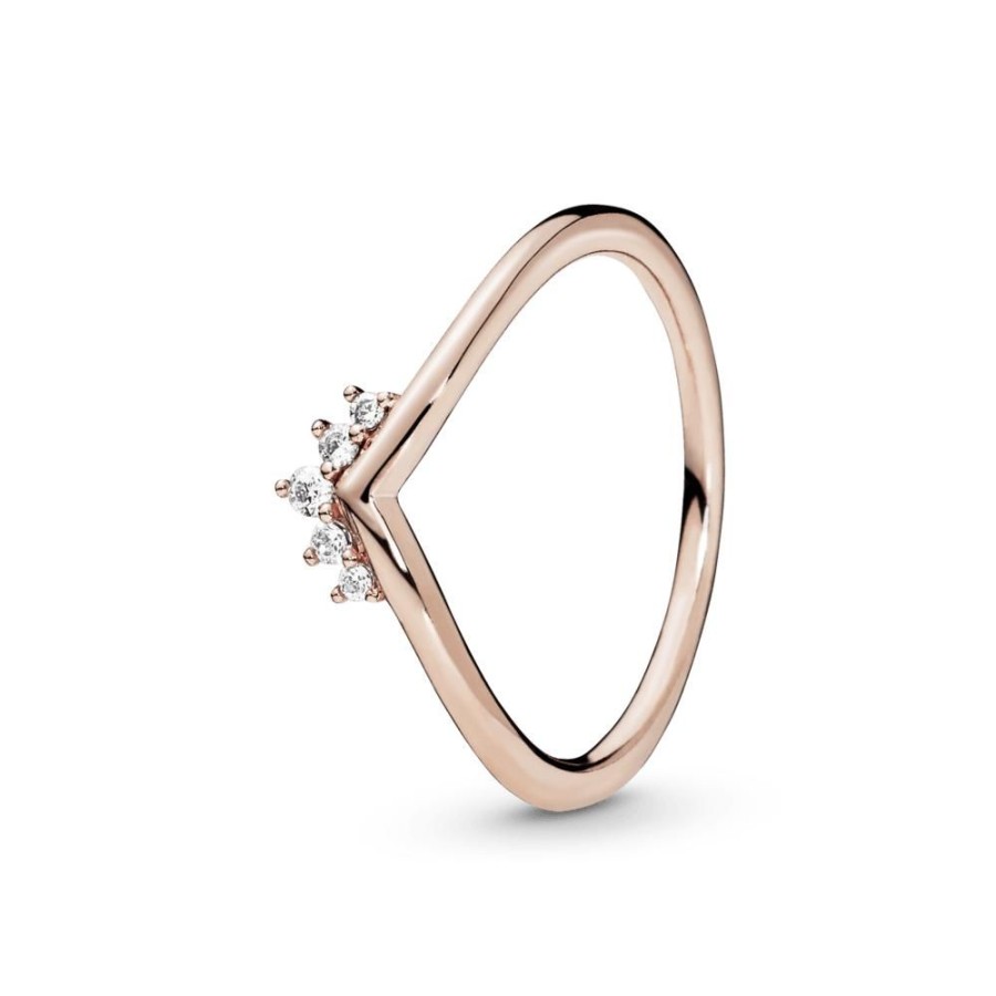 Anillos Joyas Pandora | Anillo Hueso De Los Deseos Con Tiara Recubrimiento En Oro Rosa De 14K