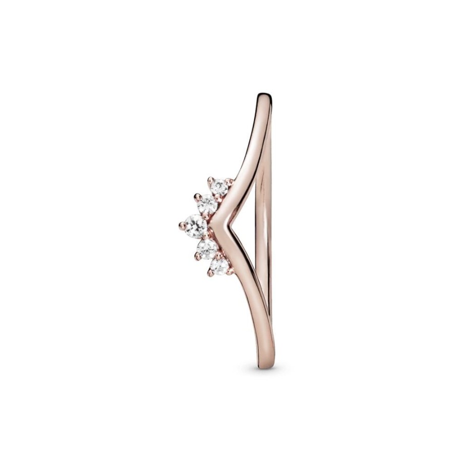 Anillos Joyas Pandora | Anillo Hueso De Los Deseos Con Tiara Recubrimiento En Oro Rosa De 14K