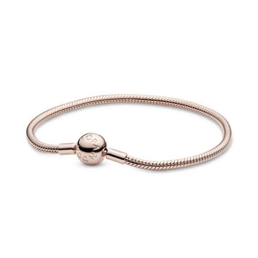 Brazaletes Joyas Pandora | Brazalete Cadena De Serpiente Con Broche Pandora Moments Recubrimiento En Oro Rosa De 14K