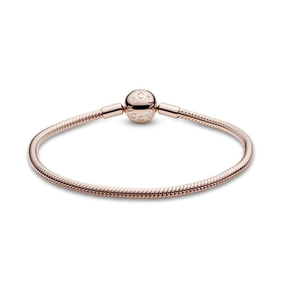 Brazaletes Joyas Pandora | Brazalete Cadena De Serpiente Con Broche Pandora Moments Recubrimiento En Oro Rosa De 14K