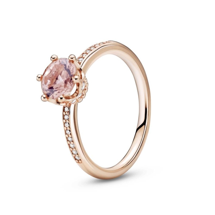 Anillos Joyas Pandora | Anillo Solitario Corona Brillante Rosa Recubrimiento En Oro Rosa De 14K