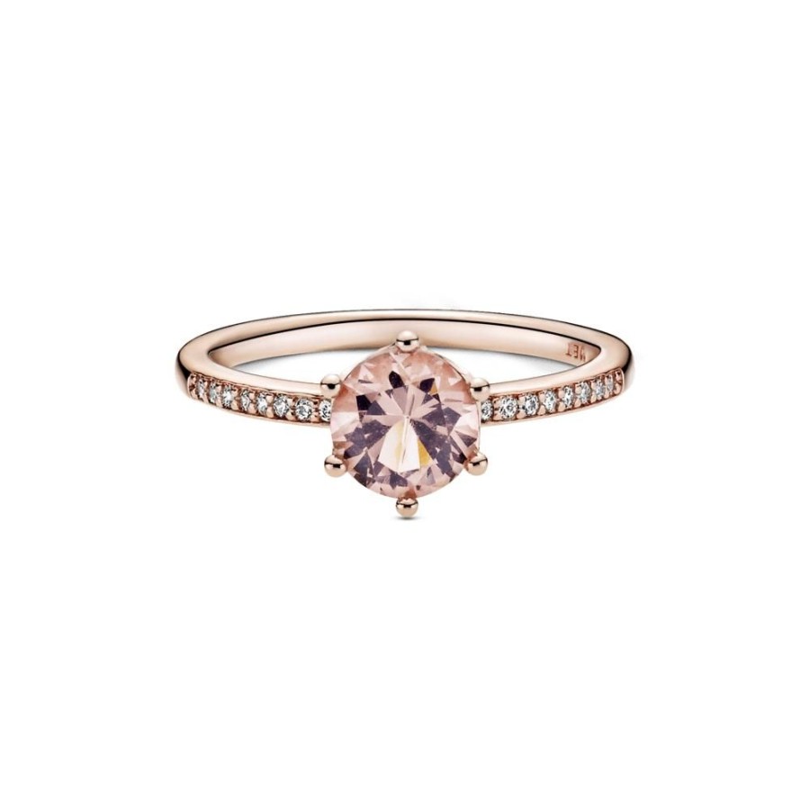 Anillos Joyas Pandora | Anillo Solitario Corona Brillante Rosa Recubrimiento En Oro Rosa De 14K