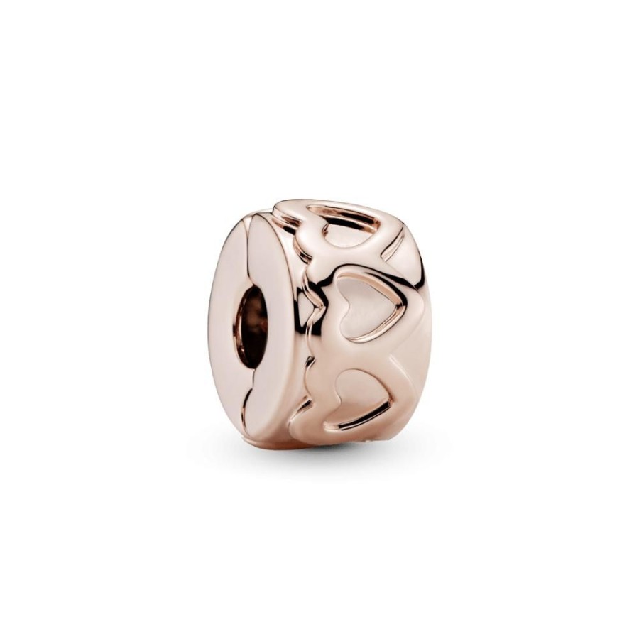 Charms Joyas Pandora | Charm Sujetador Banda De Corazones Recubrimiento En Oro Rosa De 14K