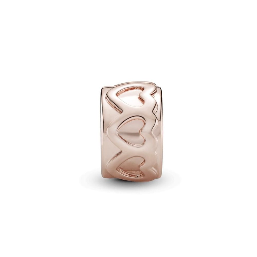 Charms Joyas Pandora | Charm Sujetador Banda De Corazones Recubrimiento En Oro Rosa De 14K