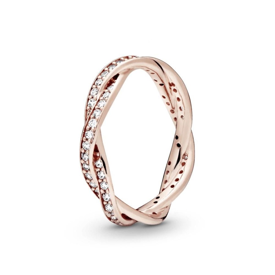 Anillos Joyas Pandora | Anillo Giro Del Destino Cz Clara Recubrimiento En Oro Rosa De 14K