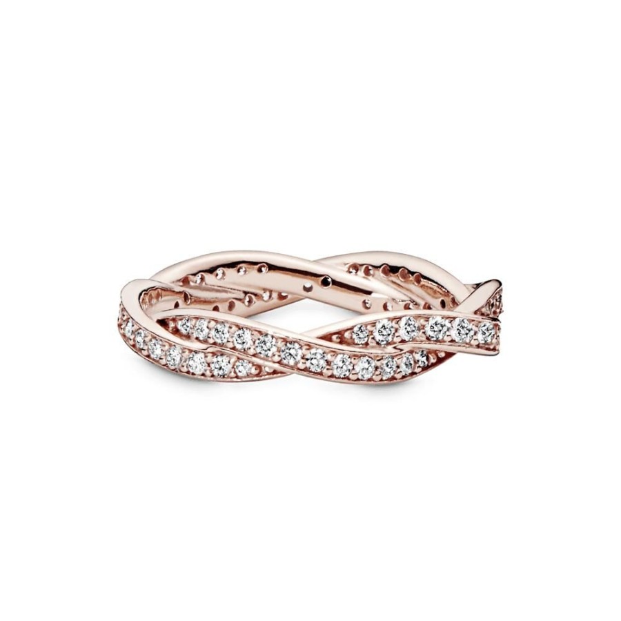 Anillos Joyas Pandora | Anillo Giro Del Destino Cz Clara Recubrimiento En Oro Rosa De 14K