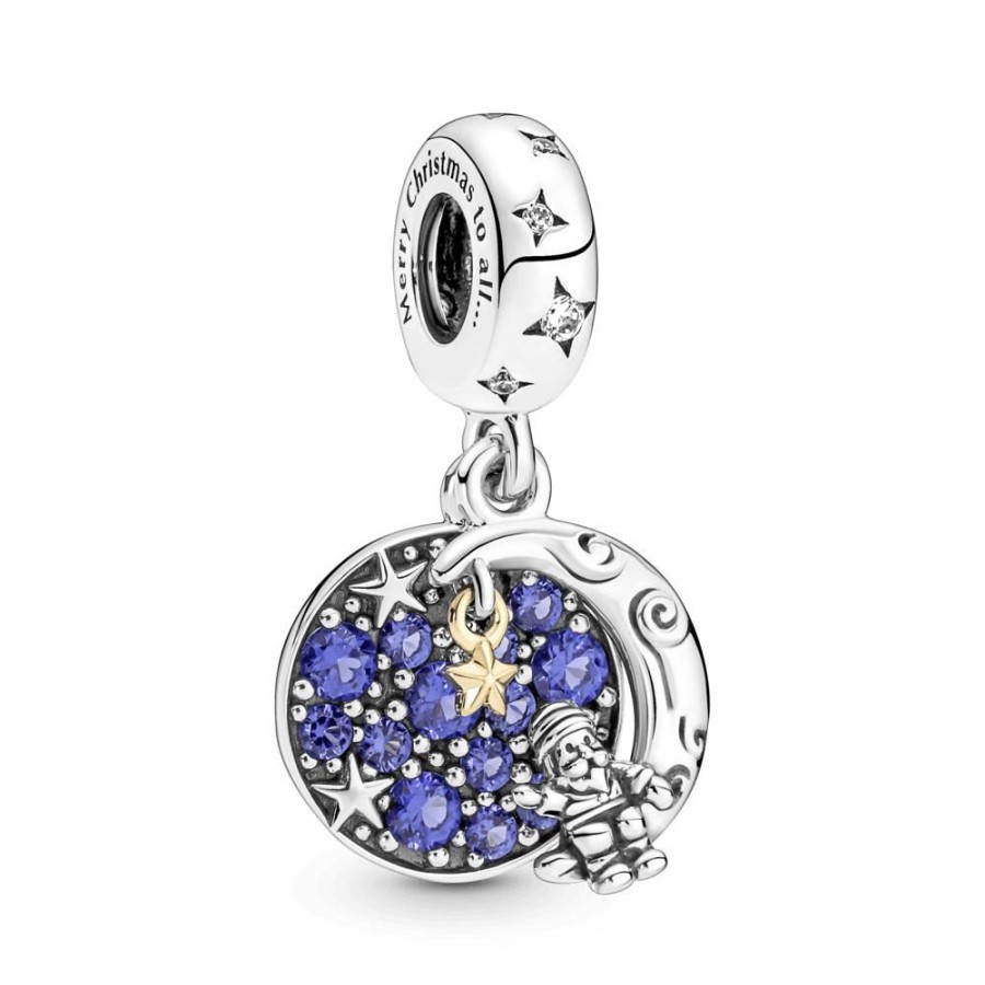 Charms Joyas Pandora | Charm Colgante Doble Santa Claus En La Luna Recubrimiento En Oro 14K