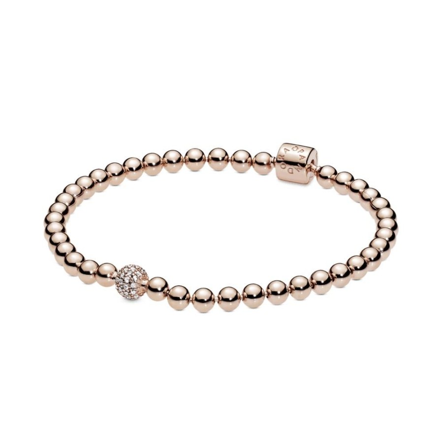 Brazaletes Joyas Pandora | Brazalete De Cuentas Y Pave Recubrimiento En Oro Rosa De 14K