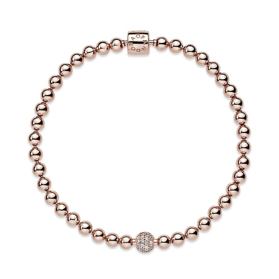 Brazaletes Joyas Pandora | Brazalete De Cuentas Y Pave Recubrimiento En Oro Rosa De 14K