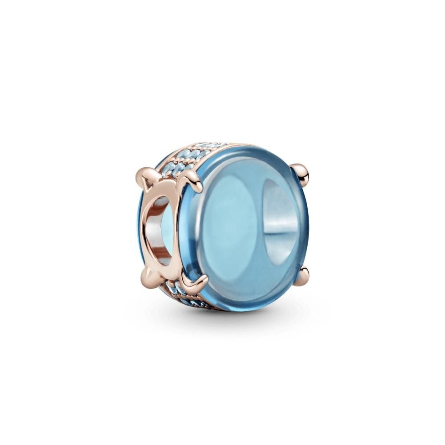 Charms Joyas Pandora | Charm Cabujon Oval Azul Recubrimiento En Oro Rosa De 14K