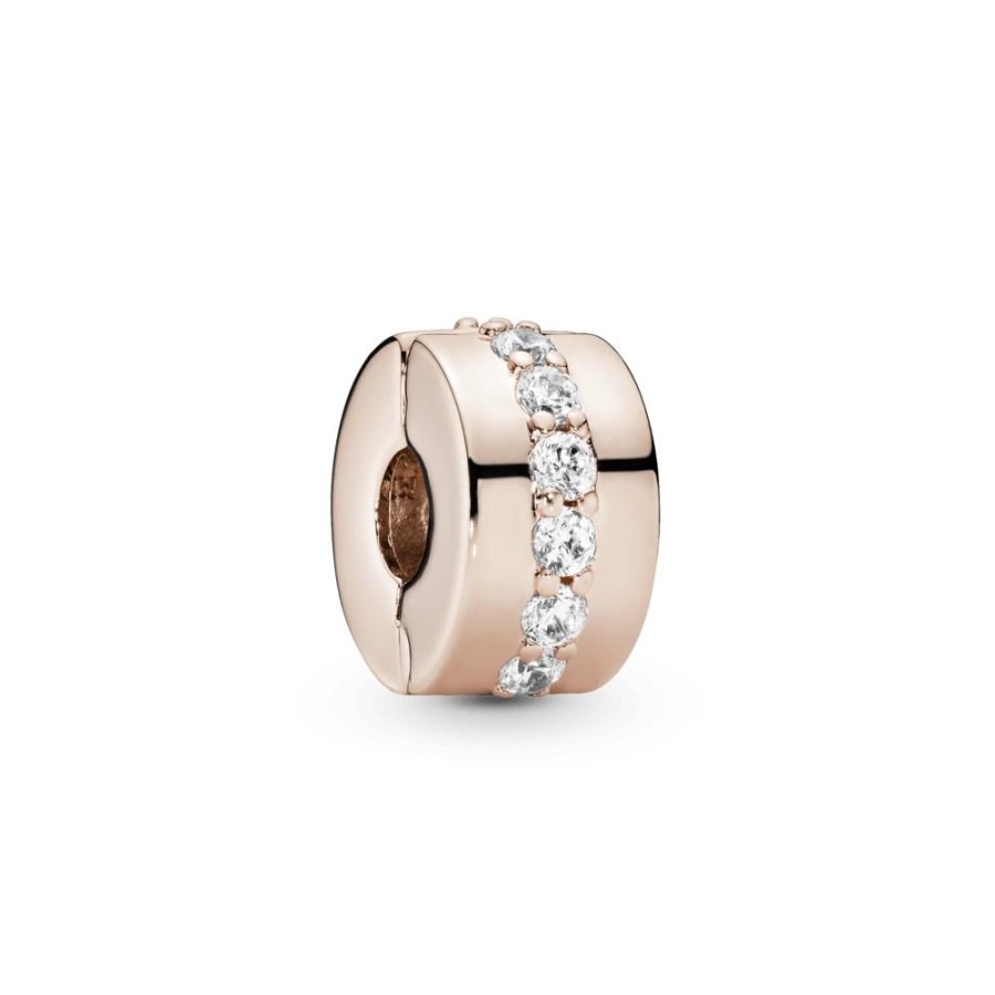 Charms Joyas Pandora | Charm Sujetador Hilera Reluciente Recubrimiento En Oro Rosa De 14K