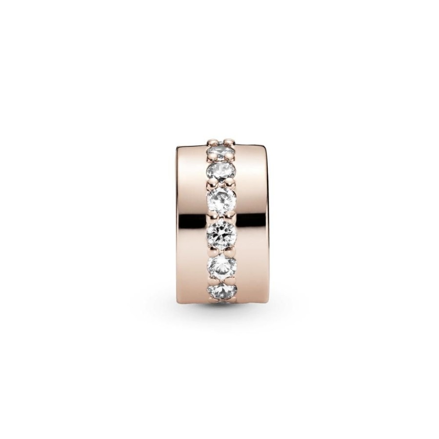 Charms Joyas Pandora | Charm Sujetador Hilera Reluciente Recubrimiento En Oro Rosa De 14K