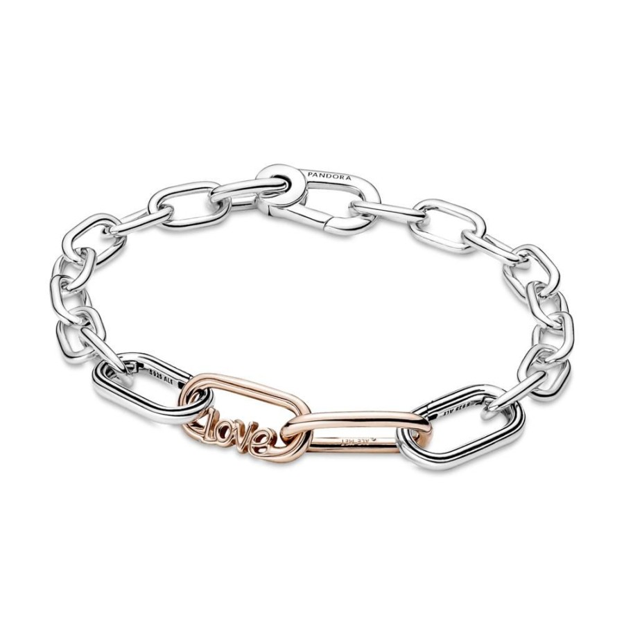 Charms Joyas Pandora | Eslabon De Estilo Con La Palabra Amor Recubrimiento En Oro Rosa De 14K Pandora Me