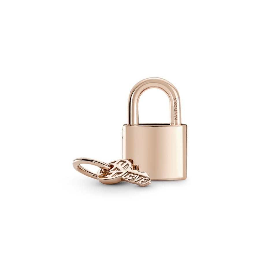 Charms Joyas Pandora | Charm Colgante Candado Y Llave Recubrimiento En Oro Rosa 14K