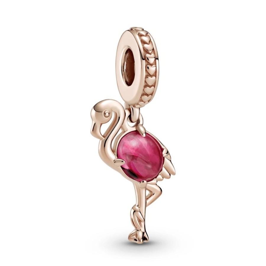 Charms Joyas Pandora | Charm Colgante Flamenco De Cristal Murano Rosa Recubrimiento En Oro Rosa De 14K