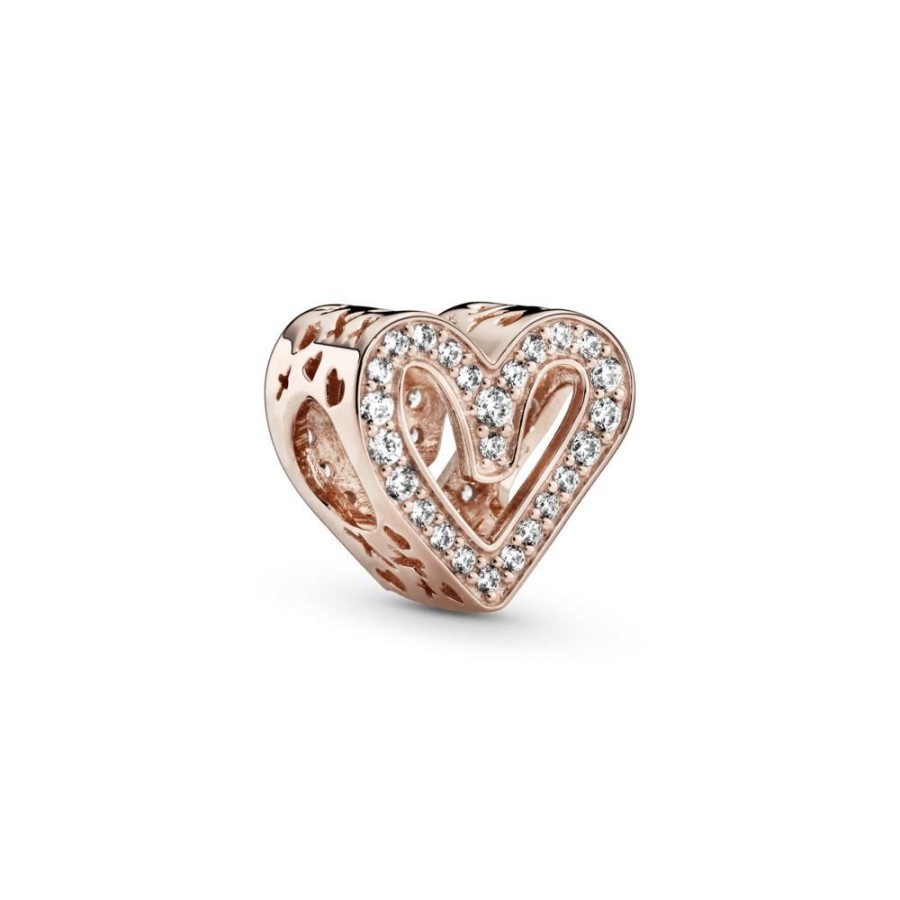 Charms Joyas Pandora | Charm Resplandeciente Corazon De Diseno Libre Recubrimiento En Oro Rosa De 14K