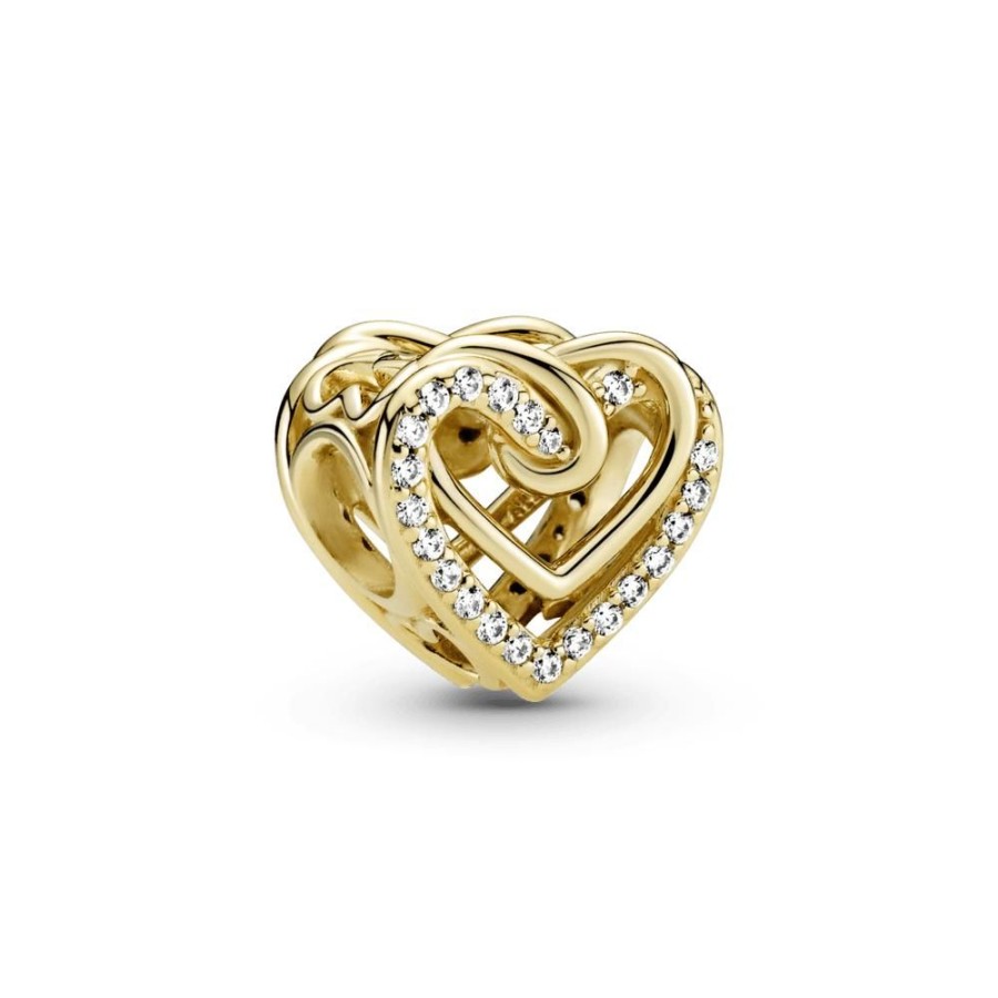 Charms Joyas Pandora | Charm Corazones Entrelazados Resplandecientes Recubrimiento En Oro 14K