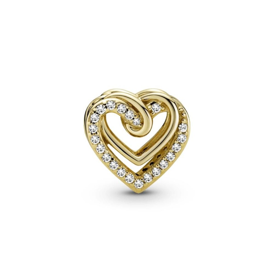 Charms Joyas Pandora | Charm Corazones Entrelazados Resplandecientes Recubrimiento En Oro 14K