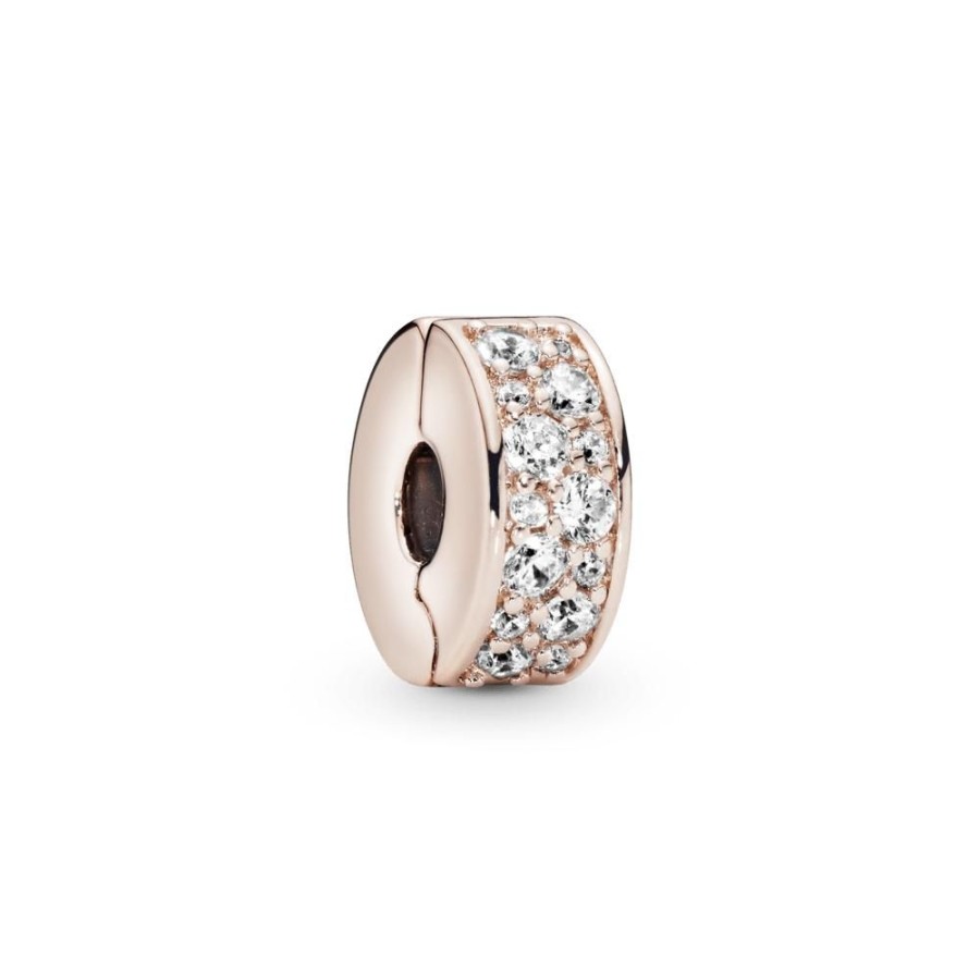 Charms Joyas Pandora | Charm Sujetador De Pave Transparente Recubrimiento En Oro Rosa De 14K