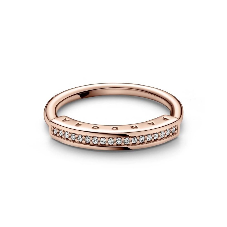 Anillos Joyas Pandora | Anillo I-D En Pave Pandora Signature Recubrimiento En Oro Rosa 14K