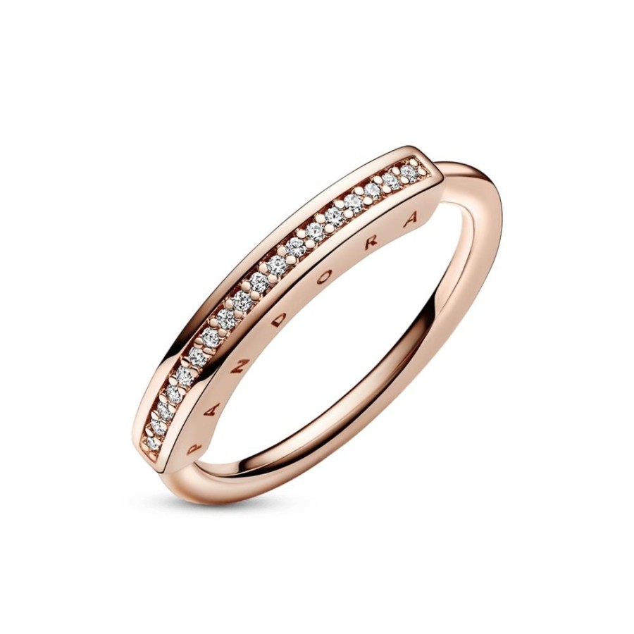 Anillos Joyas Pandora | Anillo I-D En Pave Pandora Signature Recubrimiento En Oro Rosa 14K