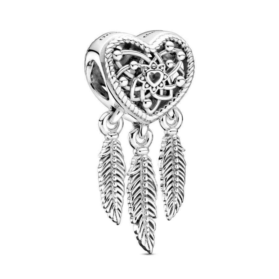 Charms Joyas Pandora | Charm Atrapasuenos De Corazones Y Tres Plumas