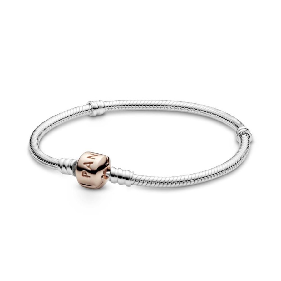 Brazaletes Joyas Pandora | Brazalete Cadena De Serpiente Cierre Pandora Moments Recubrimiento En Oro Rosa De 14K