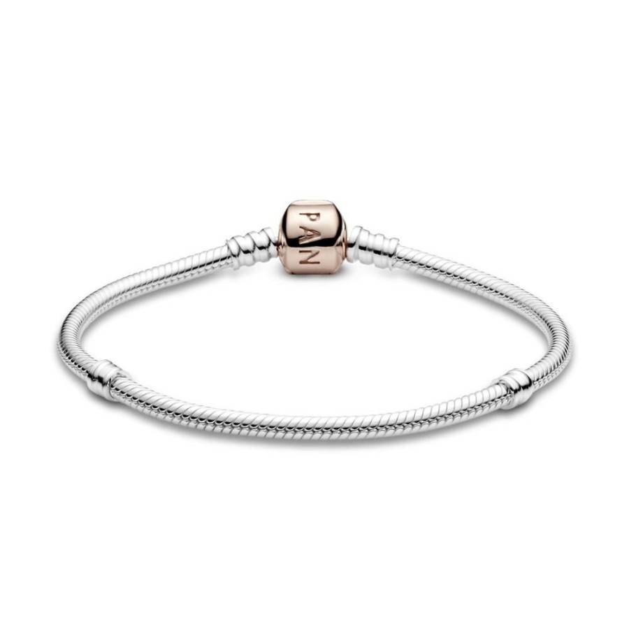 Brazaletes Joyas Pandora | Brazalete Cadena De Serpiente Cierre Pandora Moments Recubrimiento En Oro Rosa De 14K