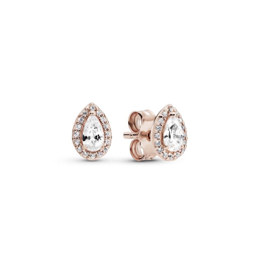 Aretes Joyas Pandora | Aretes De Boton Halo De Gota Recubrimiento En Oro Rosa De 14K