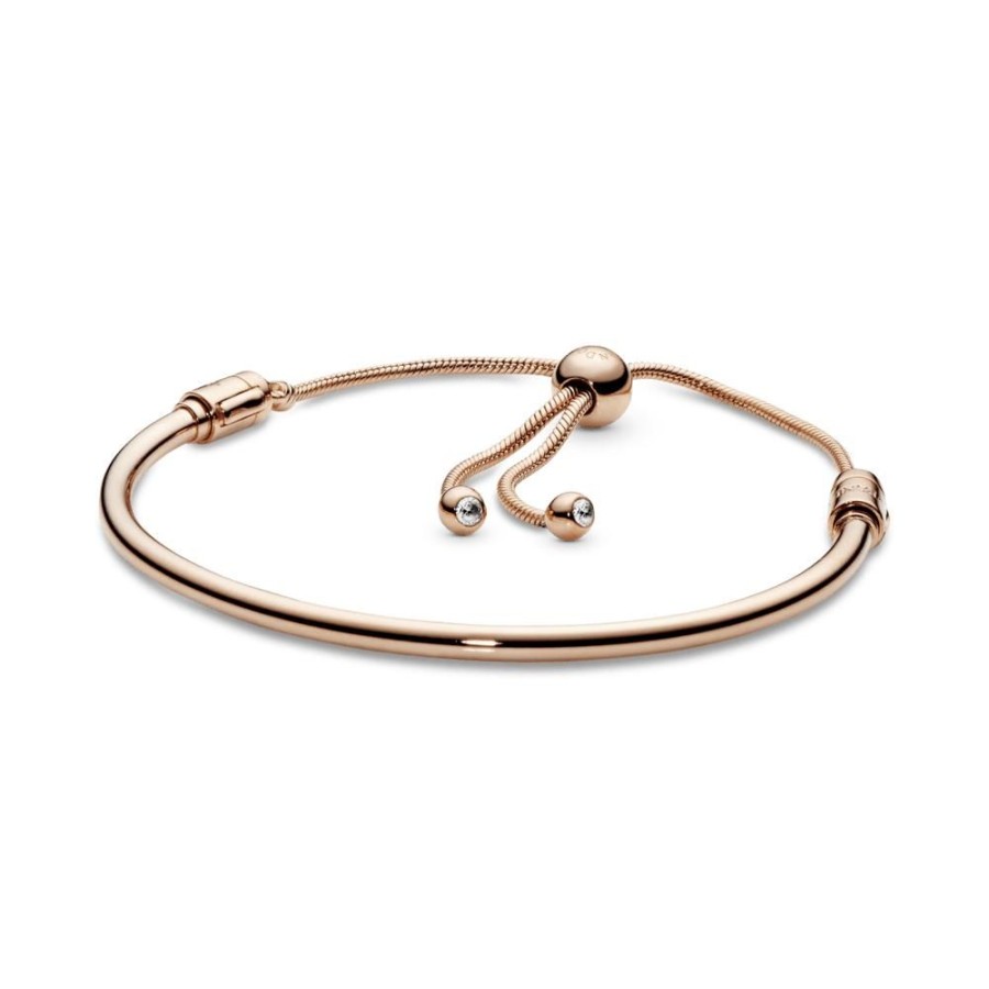 Brazaletes Joyas Pandora | Brazalete Deslizante Tallo De Flor Recubrimiento En Oro Rosa De 14K