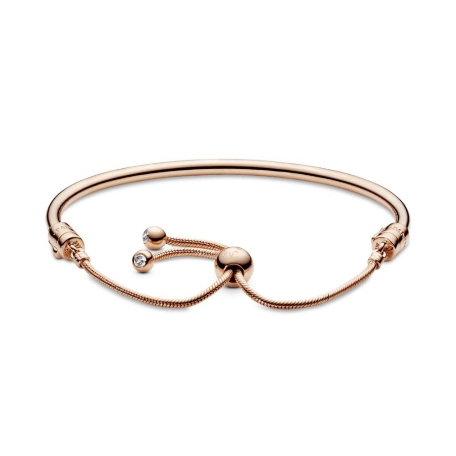 Brazaletes Joyas Pandora | Brazalete Deslizante Tallo De Flor Recubrimiento En Oro Rosa De 14K